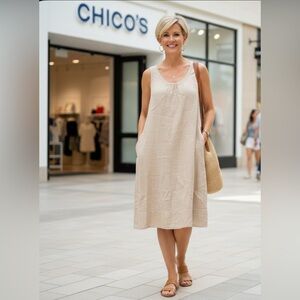 Chico’s Sleeveless Beige Linen Dress | Size: 2  (chico’s size | Color: Tan